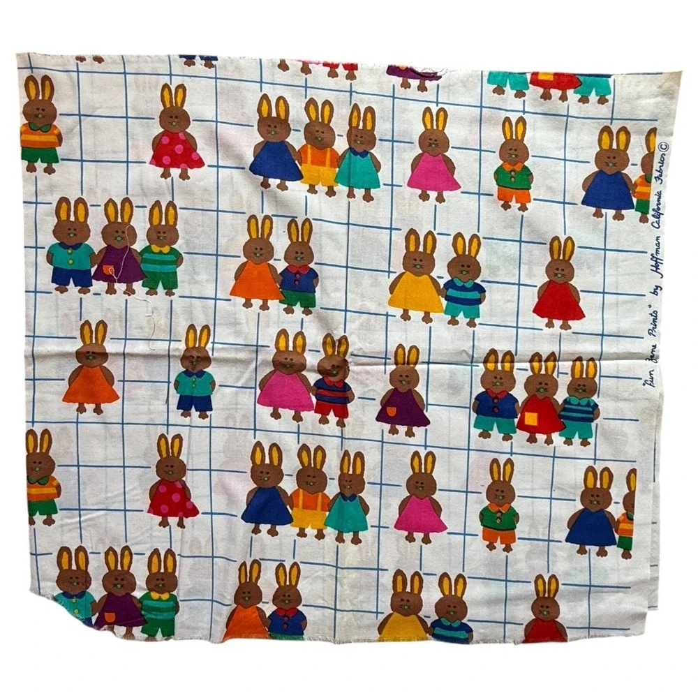 Vintage Teddy Bears Bunny Rabbit Hoffman California Fabrics Fun Zone Cotton Blue
